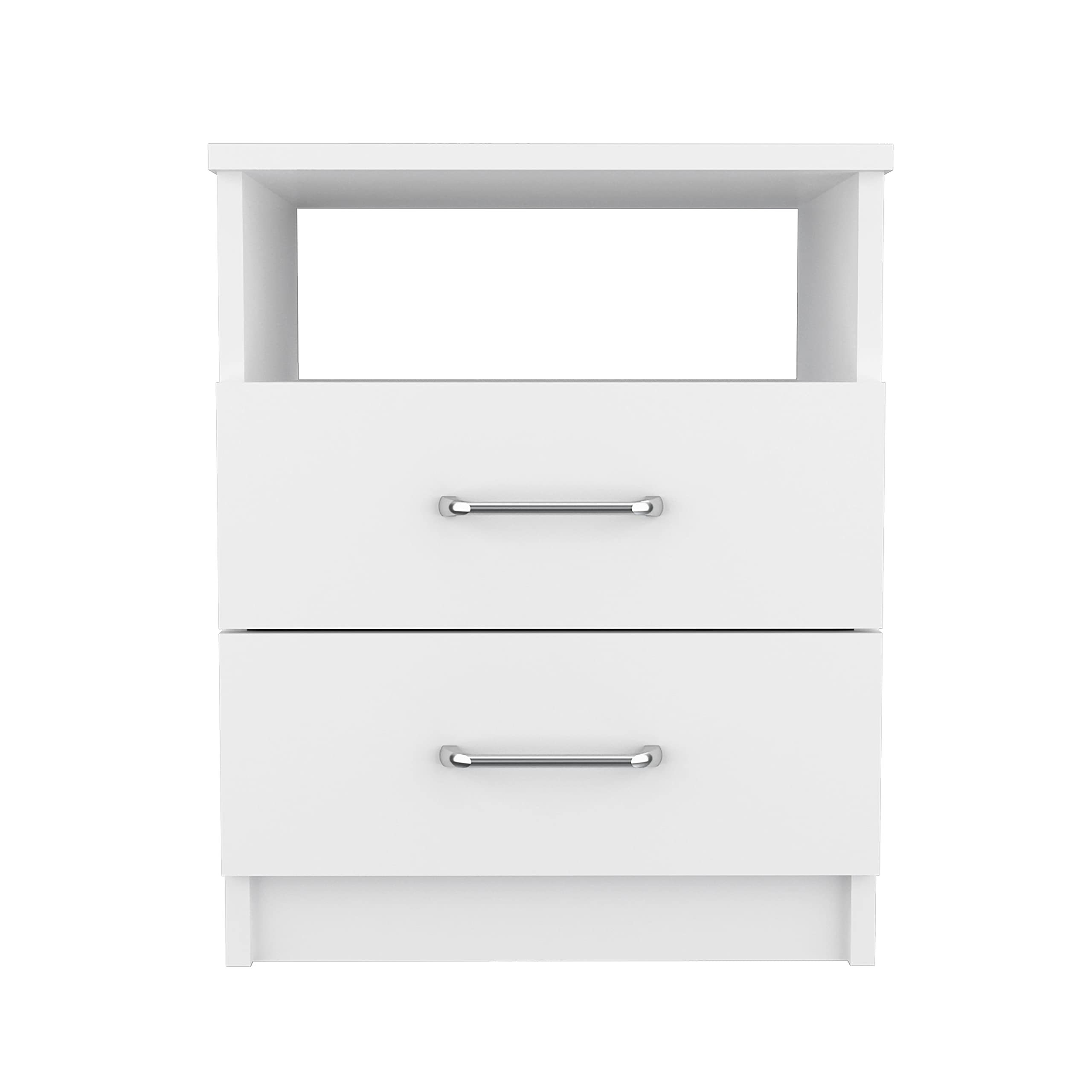 Nightstand 20&Quot; H, 2 Drawers, Open Shelf, Superior Top, White